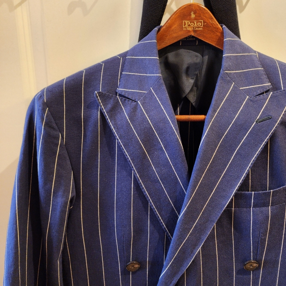 Polo Ralph Lauren Navy Pinstripe Double Breasted Blazer Size 40R